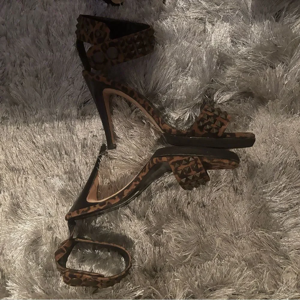 Manolo blahnik shoes animal print heels cuff ankle dress shoes studded sandals
